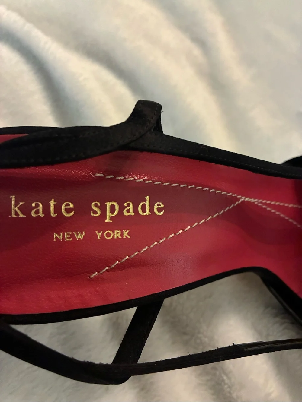 kate spade Black Slingback Crisscross Peep-Toe Heels with Red Insole